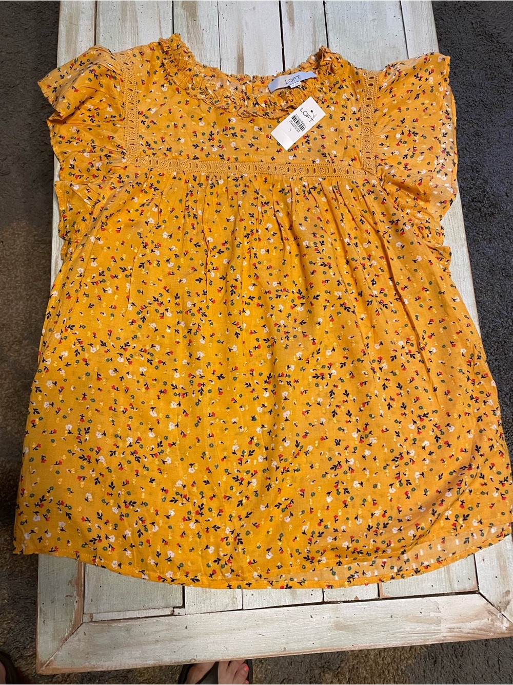 LOFT Yellow Floral Ruffle Sleeve Blouse NWT